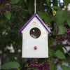 Ceramic Hanging White/Purple Bird House with gold