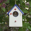 Ceramic Hanging White/Blue Bird House with gold