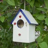 Ceramic Hanging White/Blue Bird House with gold