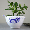 Bird Planter - White with Blue Highlights