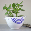 Bird Planter - White with Blue Highlights