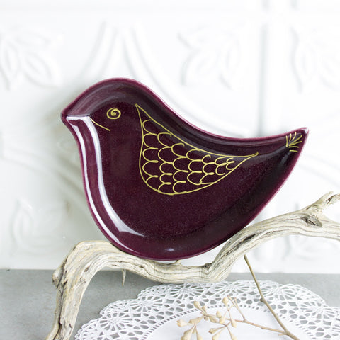 Personalized Eggplant Purple Birdie Dish with Gold