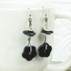 Black Flower Earrings, Boho Jewelry, Black Beaded Earrings