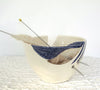 Blue Twisted Leaf Ceramic Yarn Bowl, Knitting Bowl