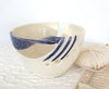 Blue Twisted Leaf Ceramic Yarn Holder Bowl, Knitting Bowl, Dots, Fresh White POTTERY