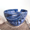 Cobalt blue ceramic yarn bowl, knitting + crochet bowl, twisted leaf design