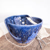 Cobalt blue ceramic yarn bowl, knitting / crochet bowl, twisted leaf design