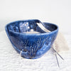 Cobalt blue ceramic yarn bowl, knitting / crochet bowl, twisted leaf design