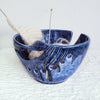 Cobalt blue ceramic yarn bowl, knitting + crochet bowl, twisted leaf design