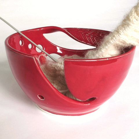 Red Yarn Bowl, Crochet Bowl, KNITTING Ceramic Yarn Organizer