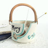 Personalized White  Ceramic Traveling Cane Handle Yarn Bowl