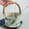 Personalized White  Ceramic Traveling Cane Handle Yarn Bowl