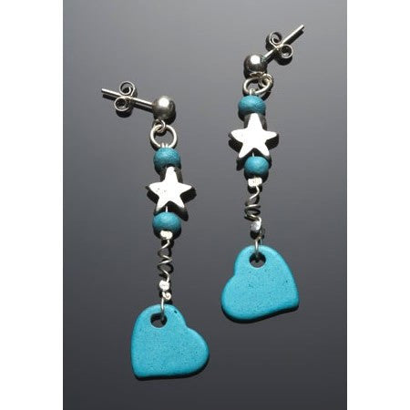 Turquoise Ceramic Heart Earrings