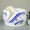 Yarn bowl Knitting bowls Crochet Ceramic bowl bright White organizer Cobalt Blue Waves Pottery