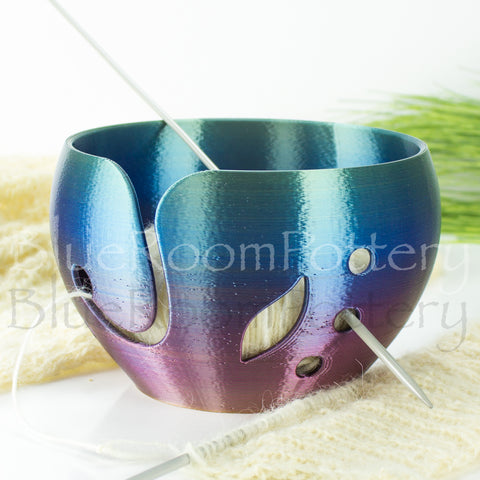 Yarn bowl Blue Purple Rainbow w/ leaf Regular Knitting Bowl 3D printed eco friendly plastic Travel Crochet bowl knitter gifts 5.5 inch Yarn holder