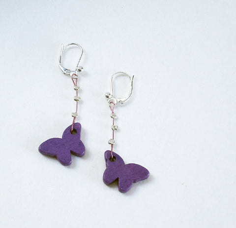 Purple Ceramic Butterfly Earrings