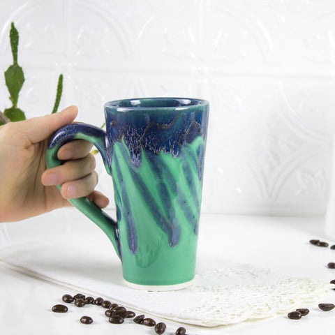 Ceramic Coffee mug, BlueRoomPottery Colorful Aqua Mint Green tea cup handmade pottery Kitchen gift