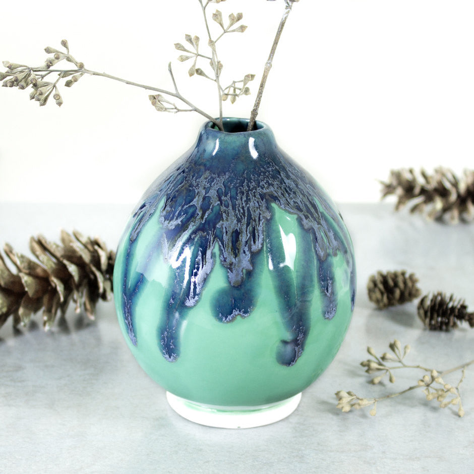 Modern Ceramic Mint green Round Bud Vase