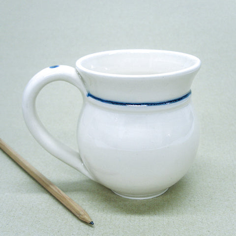 Handmade White Glossy Latte Mug Chai Cup with a Blue Dot