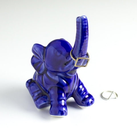 Elephant ring holder Lucky Elephant Cobalt Blue jewelry Ceramic Ring Holder