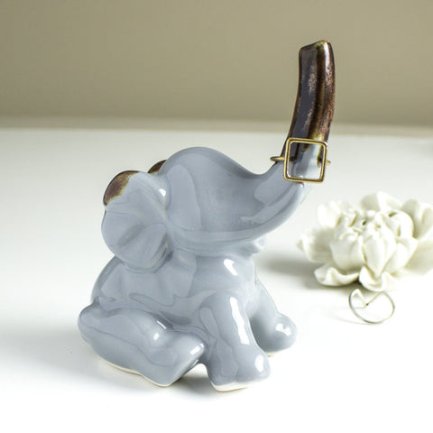 Elephant ring holder Lucky Elephant Gray Grey jewelry Ceramic Ring Holder