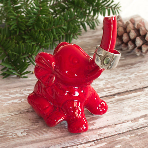 Red Elephant ring holder, jewelry Ring Holders handmade ceramic pottery