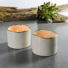 2 White Ceramic candle holders with gold line