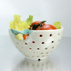 Fresh White Pottery Colander with green twisted leaf handles