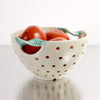 Fresh White Pottery Colander with green twisted leaf handles