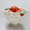 Fresh White Pottery Colander with green twisted leaf handles