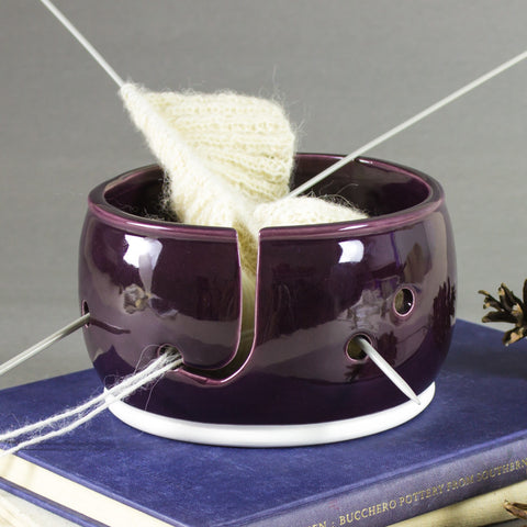 Eggplant purple Knitting Bowl, Yarn Bowl, Yarn holder by BlueRoomPottery