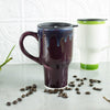 Eggplant Purple Ceramic Coffee Travel mug with handle and black lid