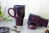 Eggplant Purple Ceramic Coffee Travel mug with handle and black lid