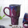Eggplant Purple Ceramic Coffee Travel mug with handle and black lid