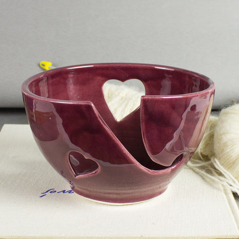 Marshala Dark Earthy Red Heart Yarn Bowl, Knitting Bowl