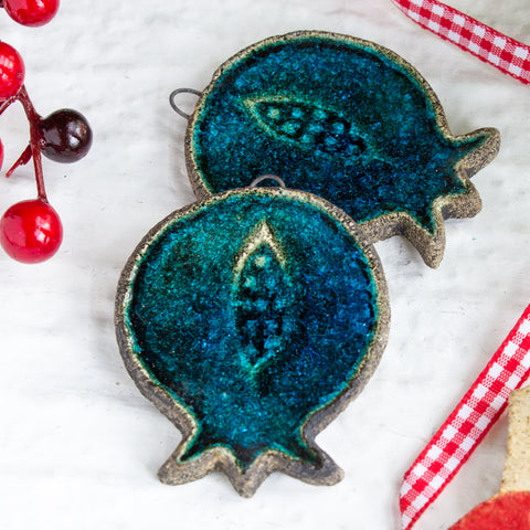 Turquoise Pomegranate, stoneware Ornament