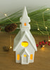 Set of 3 White Putz House Village Candle Holder lanterns,  chalet Christmas mantel decor