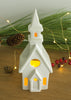 White Church Candle Holder, chalet Putz House lantern, Christmas decor