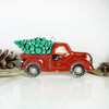 Red truck with tree, Holiday decor Christmas tree ornament, rustic woodland vintage Ford ceramic pickup truck