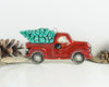 Red truck with tree, Holiday decor Christmas tree ornament, rustic woodland vintage Ford ceramic pickup truck