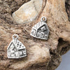 Gingerbread Woodland House, Double Sided Greek Mykonos Antique Silver Metal Charm Pendant