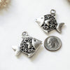 Greek Mykonos Casting Fancy Fish Pendant, Pewter Metal Bead Large Charm Silver Plated  (1 piece)