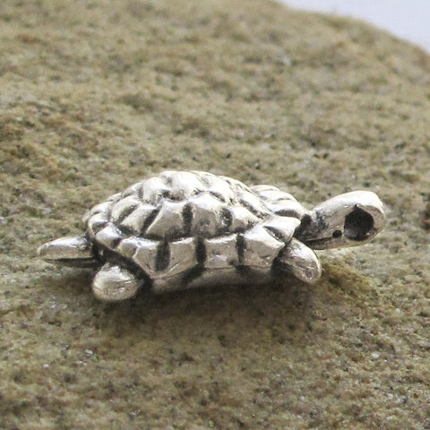 Cute Turtle Pendant, good luck fertility charm, Antique Silver Plated Mykonos beads