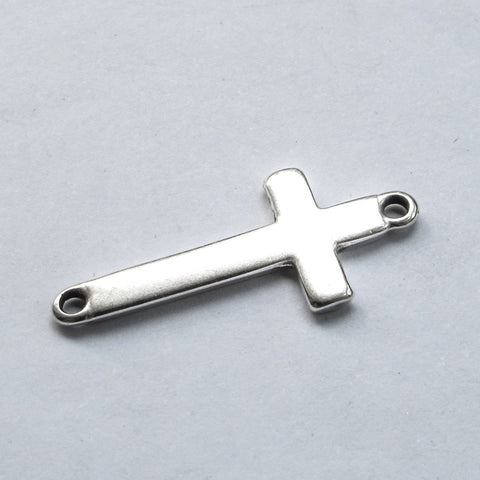 Sideways Large Cross Connector, Silver plated, Greek pendant, DIY Jewelry Making