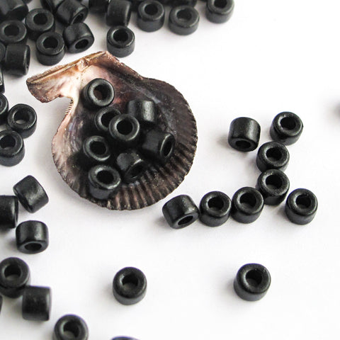 Black 10 Mykonos Greek Ceramic Mini Tube Beads, 6X4mm Beads DIY