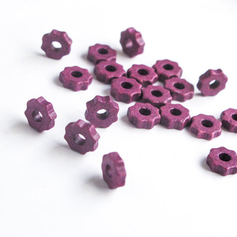 15 Mykonos Greek Ceramic Beads, Tiny Gear, Radiant Orchid Purple MB2
