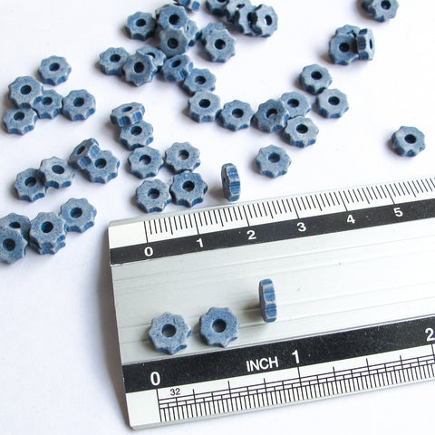 15 Mykonos Greek Ceramic Beads, Tiny Gear, Aegean Blue, jewelry craft supplies MB3