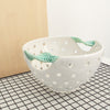 Fresh White Pottery Colander with green twisted leaf handles