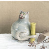 Russian Blue Cat, Grey Kitty Ceramic Sculpture flower vase