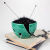 Ceramic Yarn Bowl, Emerald Green Leaf, crochet bowl, knitting Yarn Holder